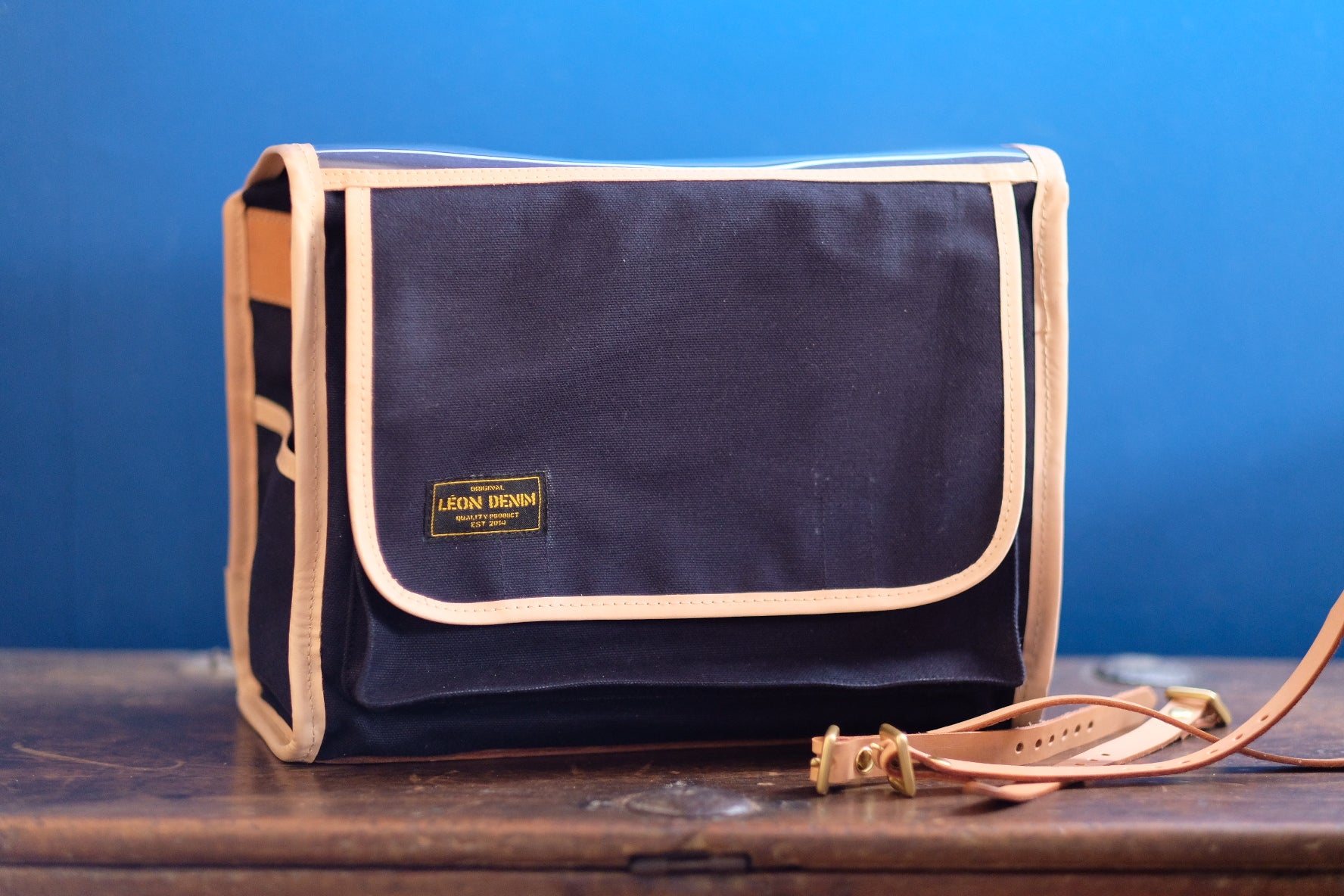 LD Rando Bag in Navy Duck Canvas (Large, with Leather Piping)