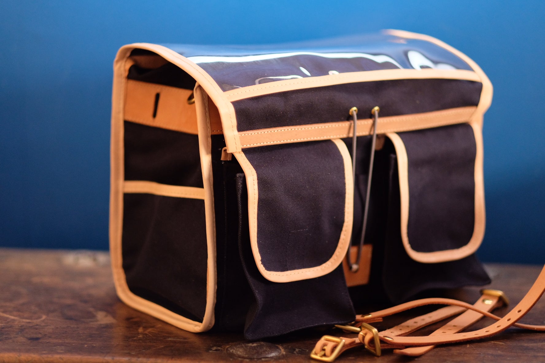 LD Rando Bag in Navy Duck Canvas (Large, with Leather Piping)